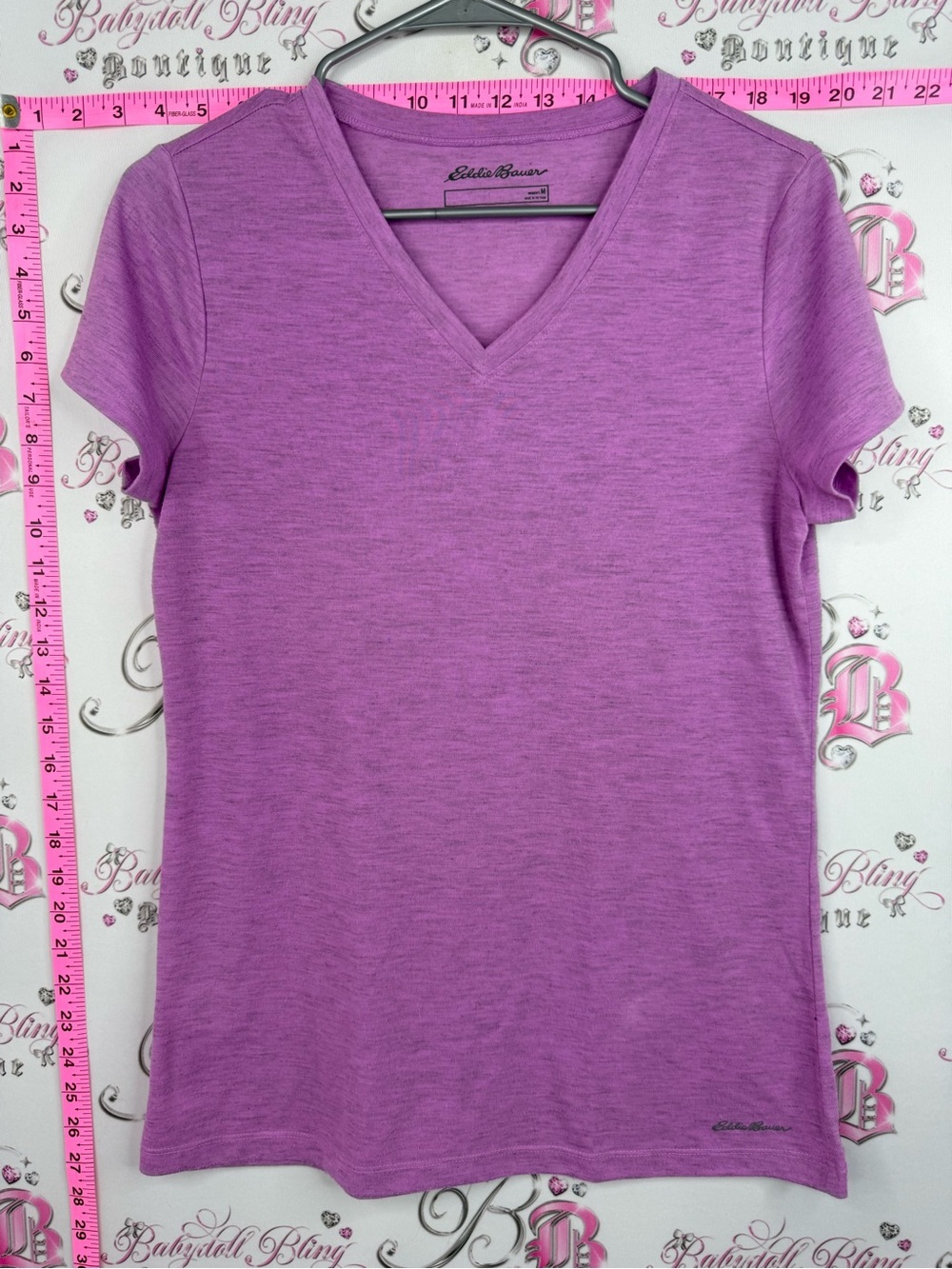 Eddie Bauer Women's Heathered Lavender V-Neck Short Sleeve Tee